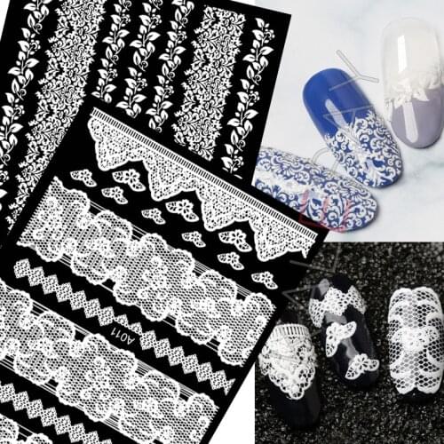3D White Lace Flower Nail Sticker Manicure Design Sticker Decals Self Adhesive Transfer Foil Art Set of Nail Stickers Wraps Tips