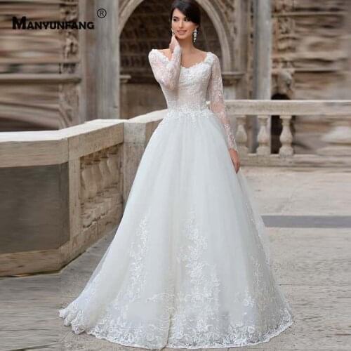 2021 New Arrival Scoop Neck Full Sleeve Bridal Ball Gown High-End Embroidery Appliques Tulle Court Train Zipper Wedding Dress