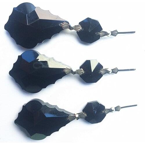 Free shipping 50pcs/lot 38mm black color crystal prism pendant with 14mm Beads For crystal chandelier parts,crystal cake topper