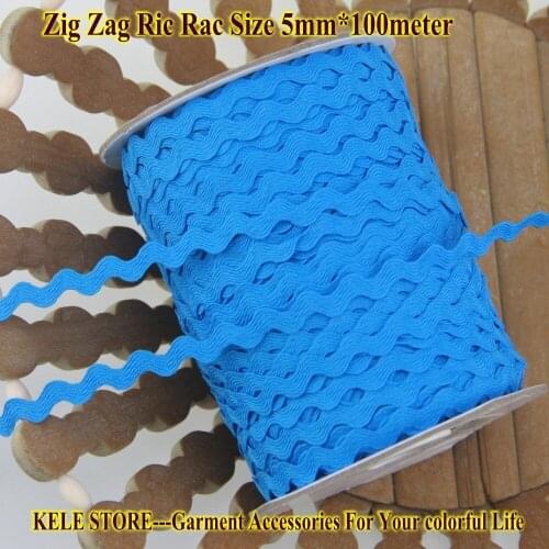 Free shipping- DIY handmade Zig zag Ric rac Ribbon Tape, size 5-6mm,100m/roll,color Turquoise blue ,sewing material for Felt