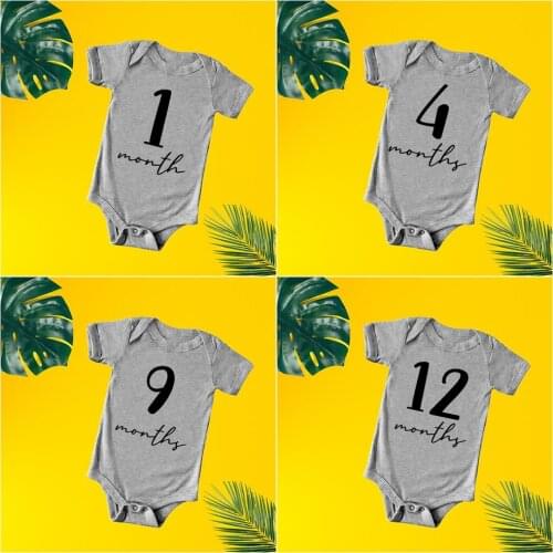 Baby Monthly Bodysuit Newborn Baby Romper Boys Girls Unisex Baby Bodysuits Monthly Print Rompers Infant Casual Wear
