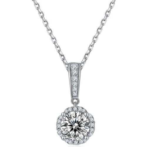 BOEYCJR 925 Silver Flower 1ct F color Moissanite VVS Engagement Elegant Wedding Pendant Necklace for Women Anniversary Gift