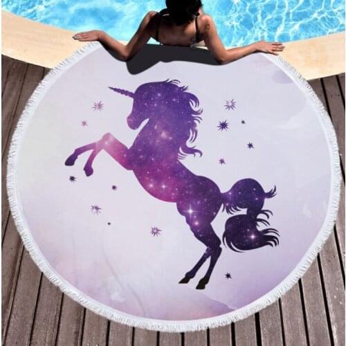 Mylb Pink Unicorn Large Round Beach Towel Thick Microfiber Towel With Floral Tassel Beach Picnic Blanket Unicorn Cooling Towel