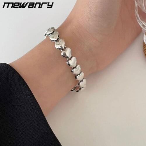 Mewanry 925Sterling Silver Double-sided Love Stitching Bracelet for Women New Fashion Vintage Simple Party Jewelry Birthday Gift