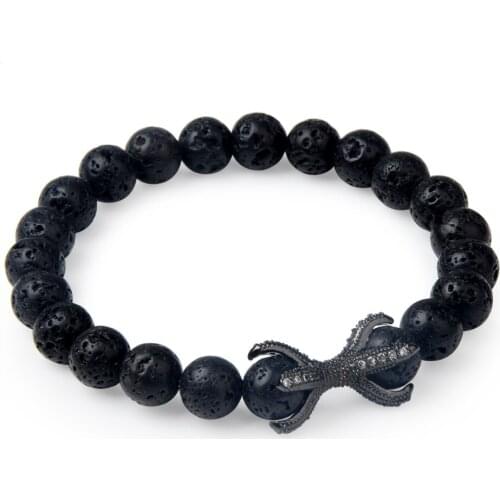 Black Lava Bracelets Cubic Zirconia Claw Howlite 8MM Natural Stone Classic Elastic Rope Fashion And Cool Bracelets For Women Men