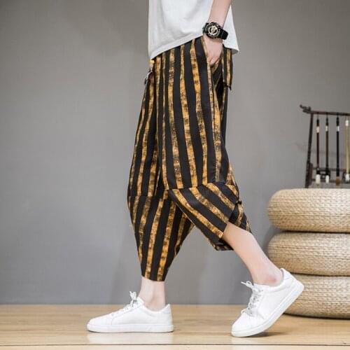 2021 Summer Baggy Cotton Linen Harem Pants Korean Style Vintage Striped Men Women Hip Hop Plus Size Wide Leg Pant Pantalone