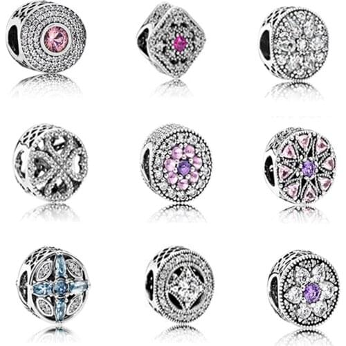Fashion 100%925 Sterling Silver Suitable For Bracelets Hollow Zircon Transparent Sparkling Jewelry Diy Charm Beads Birthday Gift