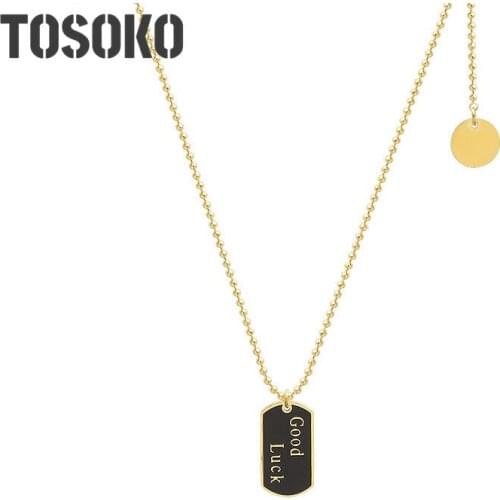 TOSOKO Stainless Steel Ins Splicing Chain Tassel Square Brand Oil Dropping Process Pendant Necklace Female Clavicle Chain BSP830