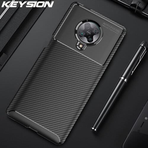 KEYSION Phone Case for Redmi K30 K30 Pro Carbon Fiber Texture Shockproof Silicone back Cover For Xiaomi Pocophone F2 Pro X2