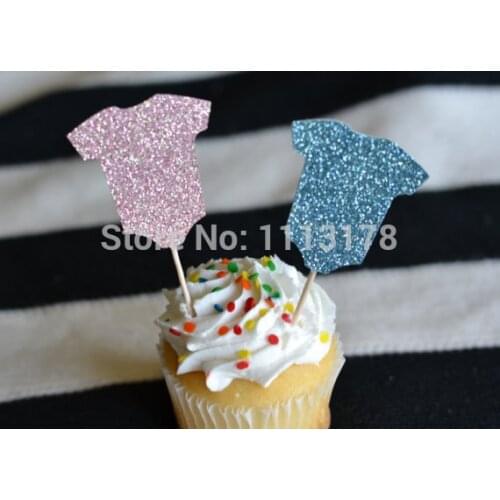 Cheap Glitter Cupcake Toppers : Baby Shower/Gender Reveal cupcake decor toppers