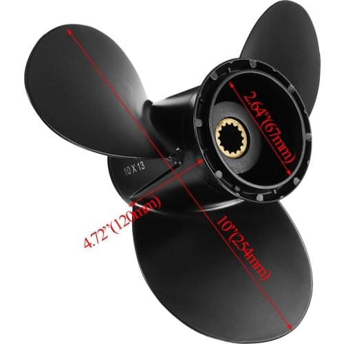 For Evinrude Johnson 15-35HP 778863 / 175191 Aluminum Alloy 10 x 13 Marine Outboard Propeller 3 Blades 14 Spline Tooth Black