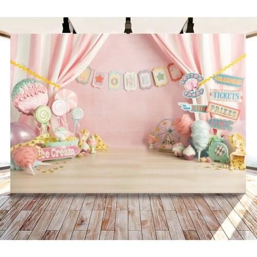 Happy Birthday Candy Pink Room Backdrop Photography Background Photo Booth Studio Decor