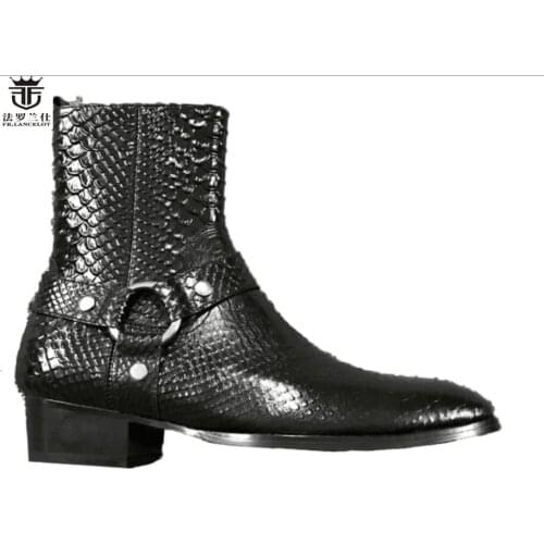 FR.LANCELOT 2020 New style Leather Casual Ankle Boots Fashion Chelsea Boot Ankle Boots Men Autumn snakeskin print leather Boots