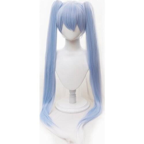 Gradient Blue White Wig 120cm Long Straight Ponytails Short Base Wig Heat Resistant Synthetic Hair Adult Women Twin Pigtails