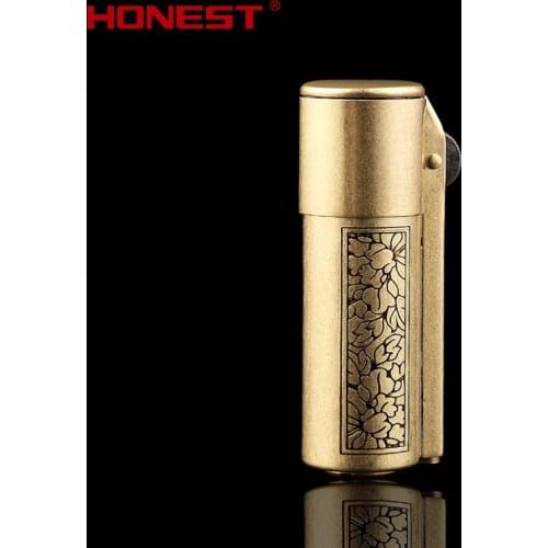 Cotton kerosene retro personality brass lighter old-fashioned windproof creative pure copper manual grinding wheel lighter