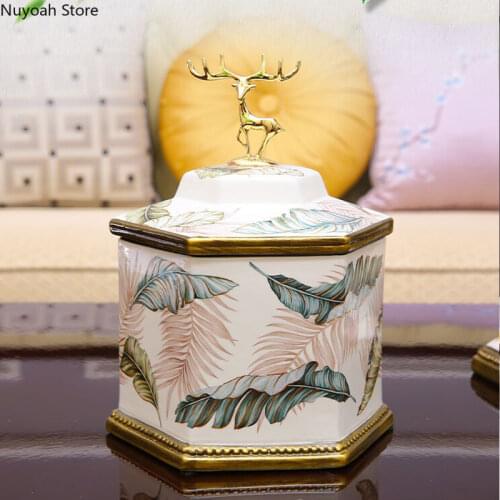 Golden Elk Ceramic Storage Jar European Retro Storage Box with Lid Household Candy Jar Living Room Desktop Decoration Jar