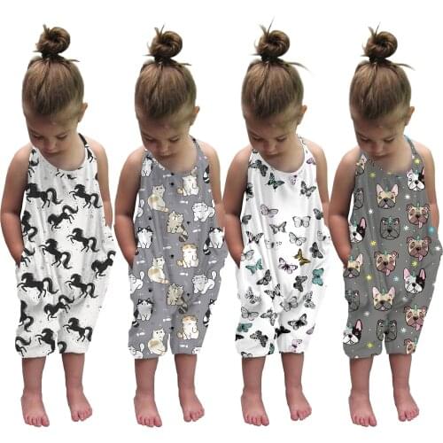 Summer Toddler Girl Jumpsuit Halter Girl Clothing Cartoon Print Sleeveless Overalls For Kids 1-6T Children Clothes Girl Jumpsuit