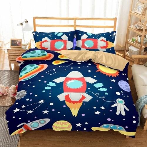 New 3D Blue Galaxy Bedding Sets Universe Outer Space Themed Bed Linen Set Cute Cartoon Duvet Cover Set Bedclothes For Kids