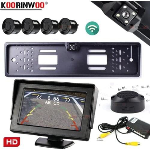 Koorinwoo Intelligent Wireless Parktronic Parking Sensors 4 Rear View Camera Backlights Car Parking Radars Monitor Video Screen