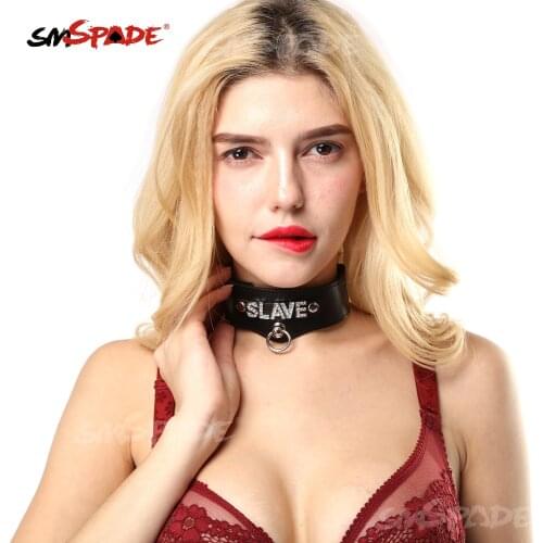 SMspade Leather BDSM Collar Adult Sex Toys Adjustable Lockable Belt Slave Fetish Bondage Neck Strap Harness Sex Toy for couple