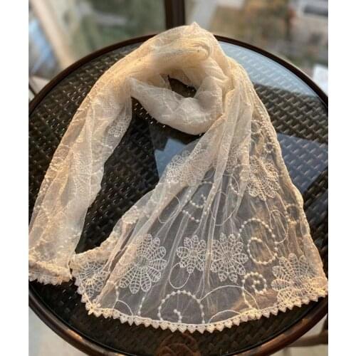 Lamtrip Unique 2021 Autumn Beach Romantic Lolita Long Lace Embroidery Travelling Photo Scarf Sweet Kawaii