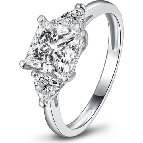 LESF 925 Sterling Silver Ring Three stones 7*7mm Princess Cut Women Engagement Jewelry Shining Zircon Wedding Rings Gift