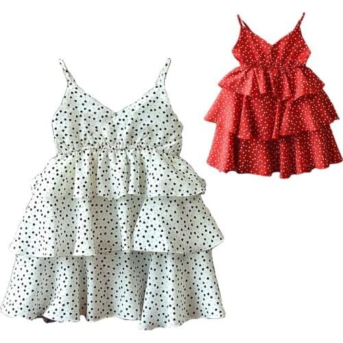 Summer Girls Dress Baby Cupcake Dress Chiffon Vest Dress Children Sweet Style Princess Casual Polka Dot Skirt Dresses For 3-7 Y