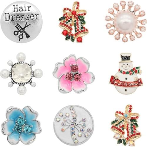 Hair Dresser Christmas Snowman Rhinestone Flower 20mm Metal snap button jewelry DIY bracelet KD1079