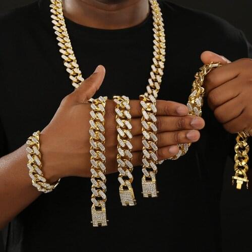 Men Hip Hop Chain Necklace 20mm heavy Rhombus Cuban Chains Iced Out Bling Necklace fashion jewelry For Gift