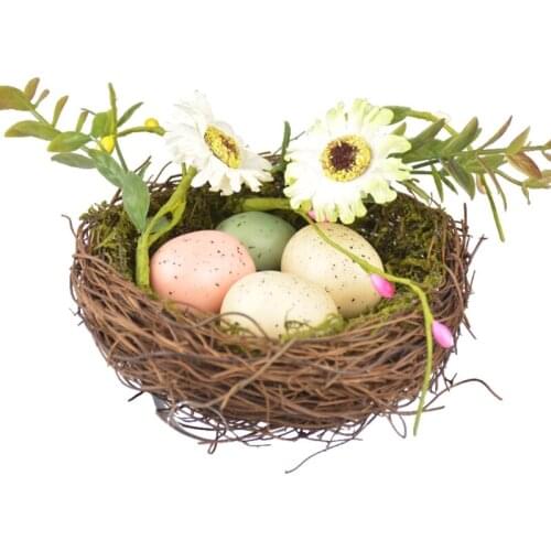 Natural Rattan Simulation Bird Nest Foam Bird Egg Flower Easter Decor Prop for Garden Ornament DIY Craft Supplies
