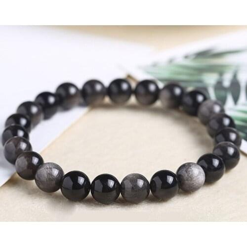 Natural Gray Obsidian Bracelet Reki Healing Energy Bracelet For Men Women Gifts Handmade Energy Stone Stretch Bracelet 7.5 inch
