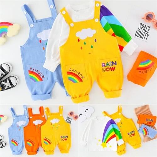 New Autumn Long-sleeved Suit Cartoon Rainbow Overalls Boys snd Girls Suit