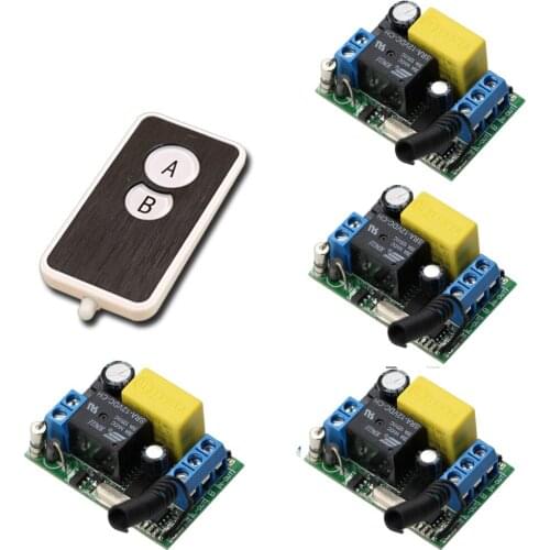 New Product AC220V 10A 1CH RF Wireless Remote Control Switch System 220V Relays 4pcs Receivers & 1pcs Transmitter 2Keys
