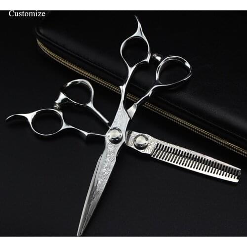 Customize logo/name 6 '' Damascus hair scissors haircut scissor thinning barber makas tool cutting shears hairdressingr scissors