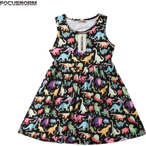 Toddler Baby Kids Girl Cartoon Dinosaur Dress Girls Summer Vestidos Princess Sleeveless Tutu Dresses Clothes