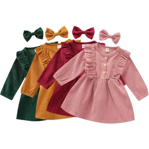 Toddler Newborn Girls Kid Baby Casual Dress Vintage Long Sleeve Ruffles Tutu Dress For Girls Childrens Clothing 6M-5Y Summer