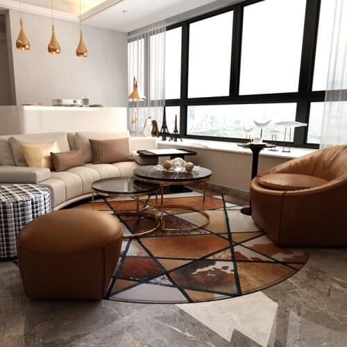 American style luxury cowhide seamed round rug modern natrual milch cowskin brown carpet for living room decoration fur mat