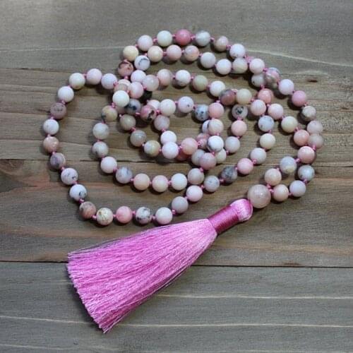 Pink Mala 108 Prayer Beads Yoga Meditation Jewelry Matte Pink Zebra J-asper Mala Necklace Tassel Necklace Yoga Gift For Women