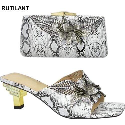 Latest Design African Women Shoes and Bag Set Decorated with Rhinestone Wedding Shoes Bride Ladies Shoes and Sandals Slip On