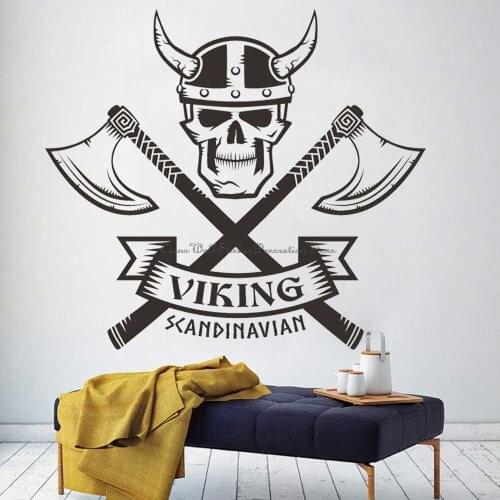 Viking vinyl wall stickers skull pirate adventure norwegian warrior weapon nordic museum nordic home door decoration decal gift