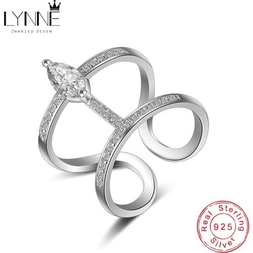 LYNNE Jewelry New Women Fashion 925 Sterling Silver Double Layer CZ Rings AAA Cubic Zirconia Punk Rock Hyperbole Adjustable Ring