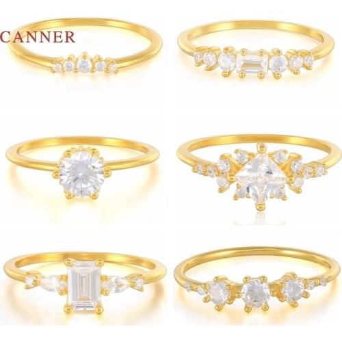 CANNER Cube Crystal Rings For Women Girls 925 Silver Ring 2021 Trend Anillos Mujer Fine Jewelry Paired Rings Bulk Minimalist