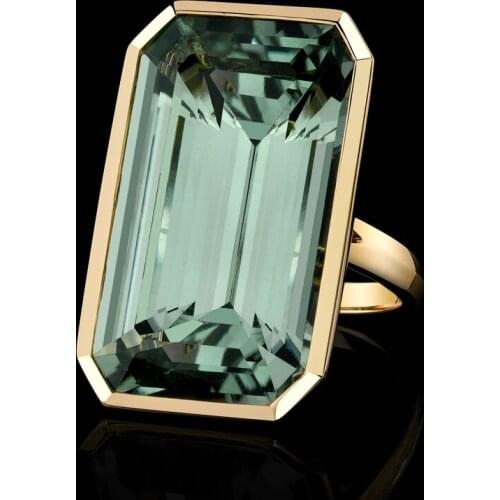 Fashion Green Geometry Square Crystal Stone Ring Gold Color Cubic Zircon Rings for Women Wedding Anniversary Party Jewelry Gift