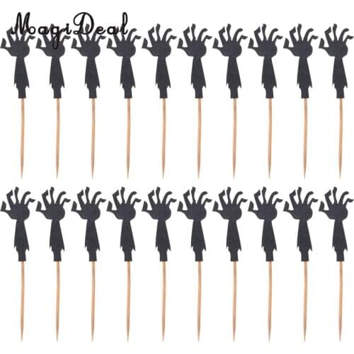 20/set Spooky Black Zombie Arm Cake Cupcake Topper Picks Halloween Party Decor