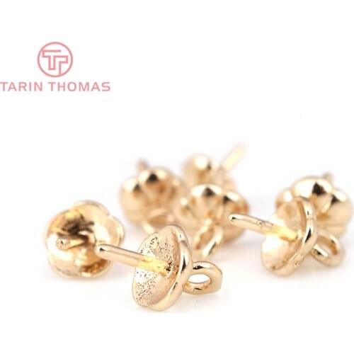 20PCS 5.5MM 24K Champagne Gold Color Plated Brass Half hole Beads Caps Charms Connector High Quality Diy Jewelry Accessories