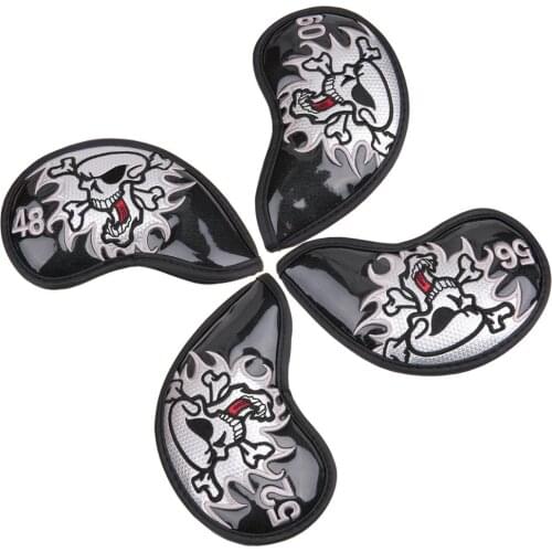 Free Shipping 9pcs/set Golf Covers for Wedge Fire Skull Embroidery Crystal PU Leather Golf Wedge Cover