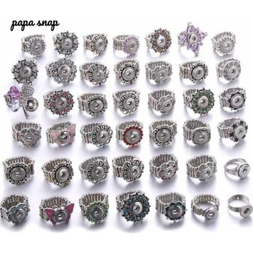 5PCS New Snaps Jewelry 12mm 18mm Snap Button Rings rhinestones Adjustable Metal Snap Rings Snap Buttons Jewelry Wholesale