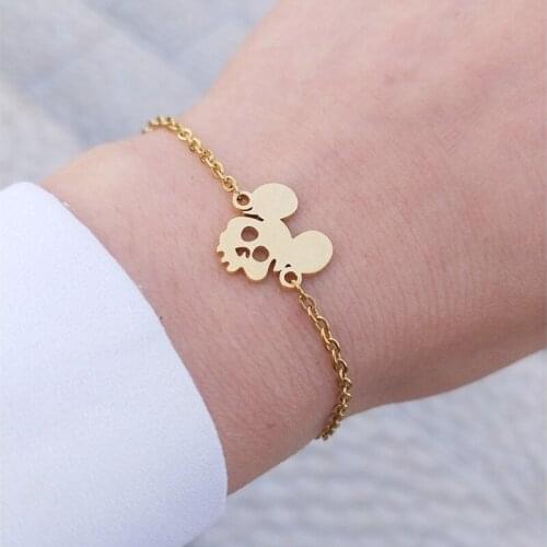 Punk Mouse Ears Skull Bracelet For Women and Girl Gold Chain Stainless Steel Pulseras Mujer Best Friend Gift