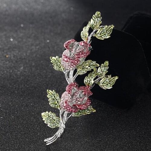 Women Wedding Brooches Bijuteriras Fashion rhinestone Flower Brooch Pins For Women Christmas Green Leafs Flower pins