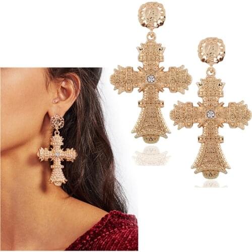 Classical Cross Baroque Drop Dangle Earrings for Women Rhinestone Crystal Earrings Big Cross Earrings Jewelry Bar Party Gifts